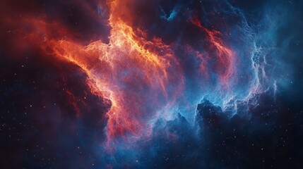 Fototapeta premium A nebula with glowing red and blue gases, forming complex patterns and textures among the stars.