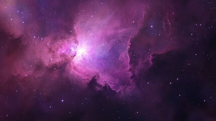 Obraz premium A vibrant magenta and violet nebula cloud swirling among countless bright stars in deep space.