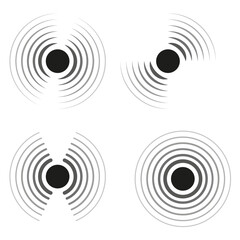 Radial pattern set. Circular concentric shapes. Vector abstract lines. Black and gray elements.