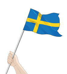 hand holding a waving sweden flag vector