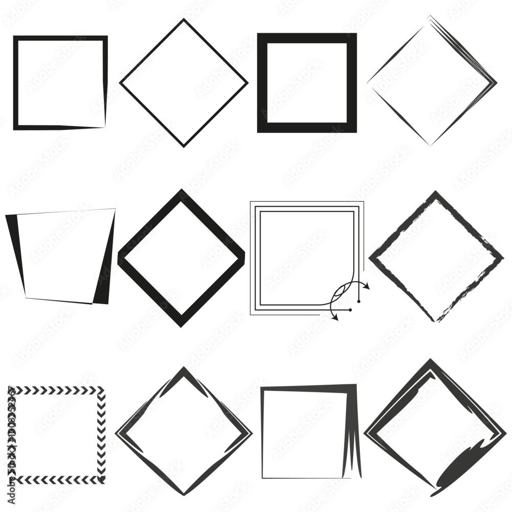Poster abstract square frames. geometric border shapes. decorative line art. distorted square outlines.