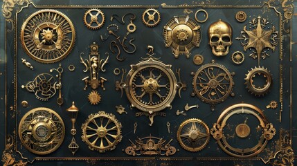 Obraz premium Intricate Steampunk Machinery Backdrop with Ornate Gears and Cogs