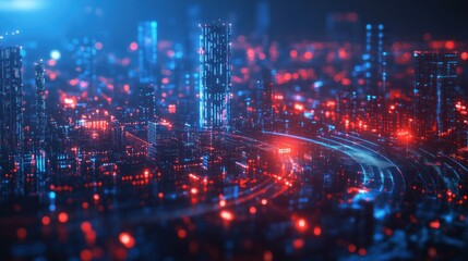 Obraz premium Futuristic Cityscape with Red and Blue Lights