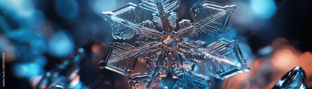 Poster close-up of a beautiful snowflake captured in stunning detail, showcasing intricate patterns and icy