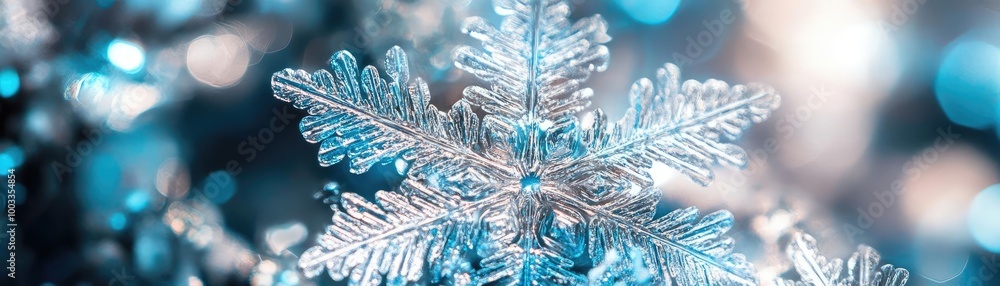 Poster a close-up view of a delicate snowflake showcasing intricate patterns and sparkling icy details agai