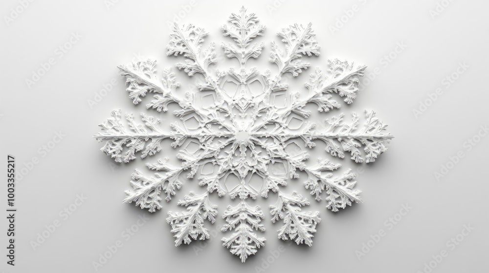 Poster intricate white snowflake design showcasing detailed patterns and textures, perfect for winter theme