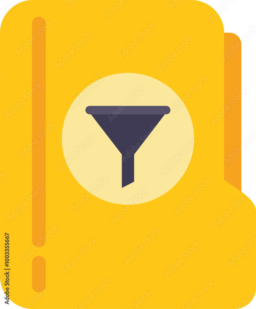 Poster yellow data folder presenting a filtering function icon, emphasizing data organization and managemen