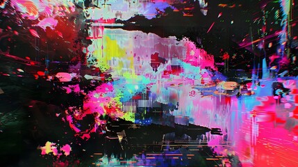 Abstract Digital Glitch Art: Vibrant Colors and Geometric Shapes