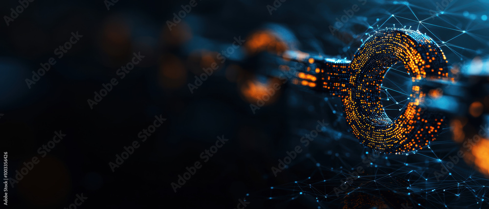 Aufkleber digital chain link with glowing nodes on a dark background.