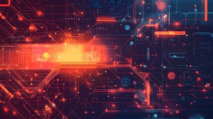 2d illustration Abstract futuristic electronic circuit technology background. 