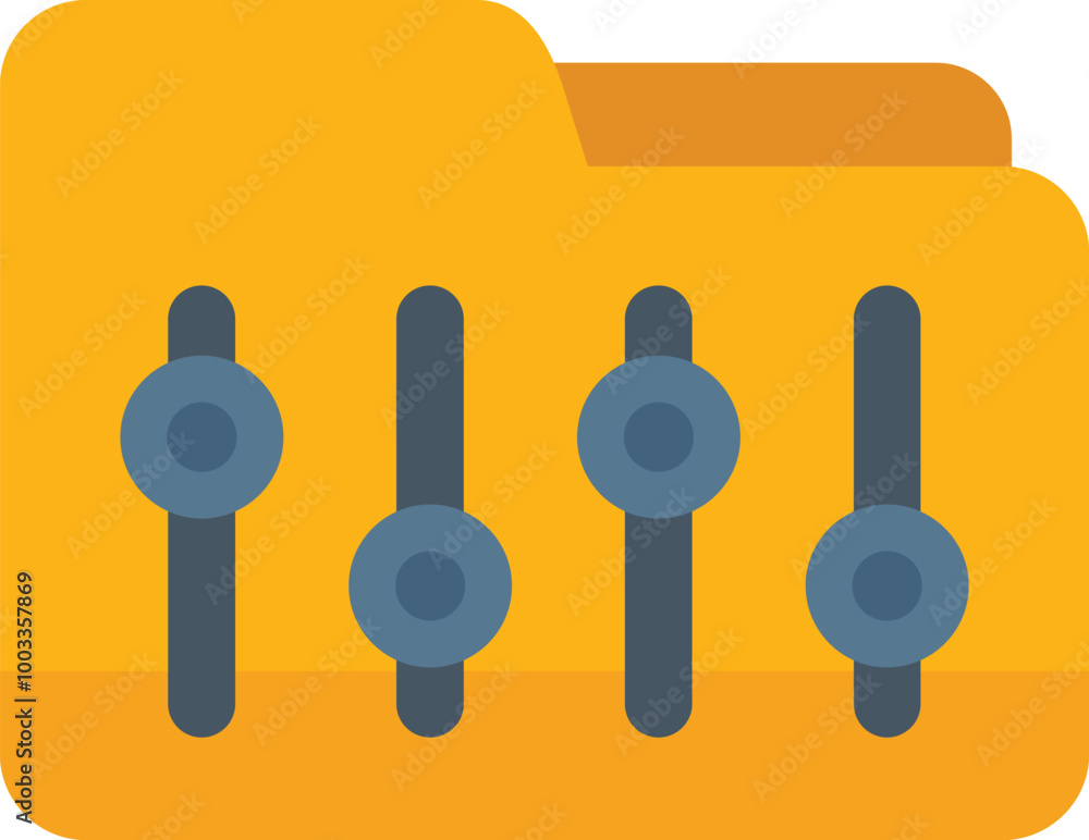 Poster this vector icon shows a folder with audio mixing sliders, representing digital audio files and soun