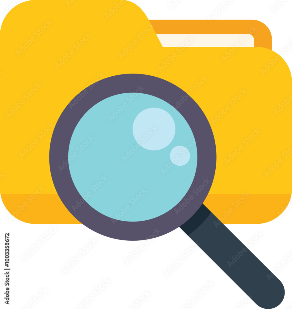 Poster magnifying glass analyzing folder with documents, concept for file search, document analysis