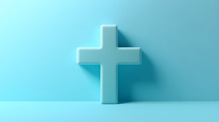 Obraz premium Abstract medical cross shape medicine and science concept on soft blue background.