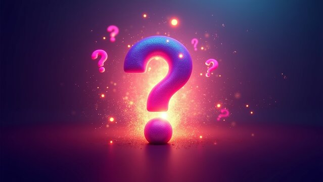 Explosive Burst of 3D Question Marks with Neon Light Effect 