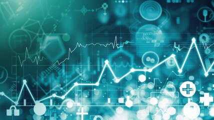 Fototapeta premium A glowing digital screen displaying a rising graph, symbolizing healthcare investment growth.