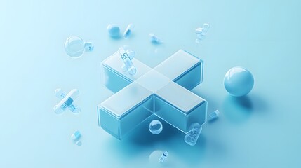 Abstract medical cross shape medicine and science concept on soft blue background.