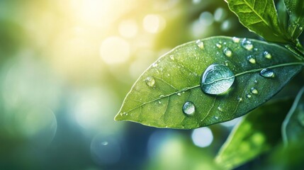 Dewdrops on a Green Leaf