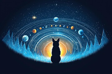 Dog Silhouetted Against Cosmic Background