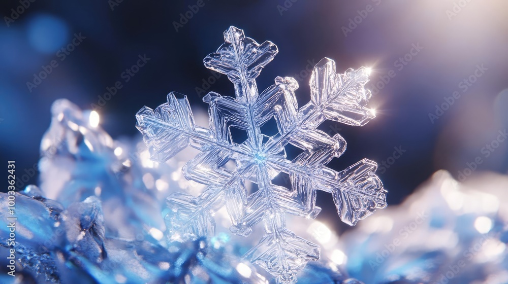 Aufkleber a close-up view of a beautiful snowflake resting on ice, capturing the intricate details and serene 
