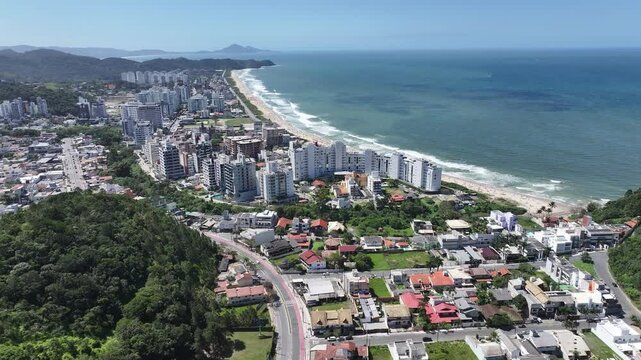Praia Brava At Itajai In Santa Catarina Brazil. Beach Landscape. Panoramic View. Highrise Buildings. Praia Brava At Itajai In Santa Catarina Brazil. 