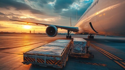 Airplane on the Runway at Sunset