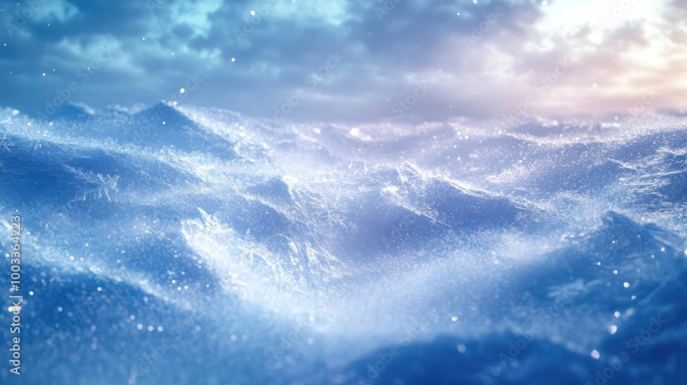 Poster A serene view of rippling ocean waves under a soft, cloudy sky, reflecting light and creating a tranquil atmosphere.