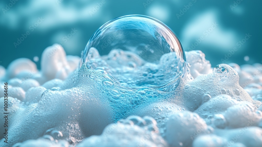Poster close-up of soap bubbles with reflection