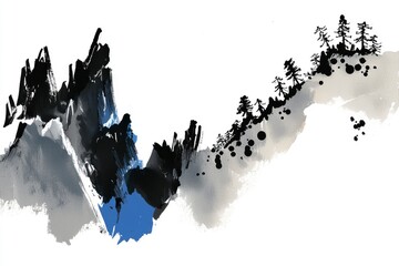 Obraz premium Abstract Watercolor Mountain Landscape with Trees