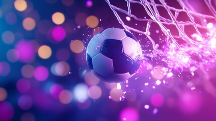 Naklejka premium Soccer Ball Hitting Goalpost in Colorful Scene