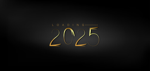 Happy New Year 2025 in shimmering gold on a deep black background conveying a sense of joy and new beginnings