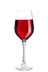 Glass of red wine on white background