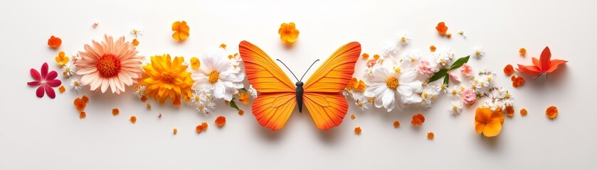 Fototapeta premium Colorful Butterfly Decorated with Vibrant Flower Arrangement