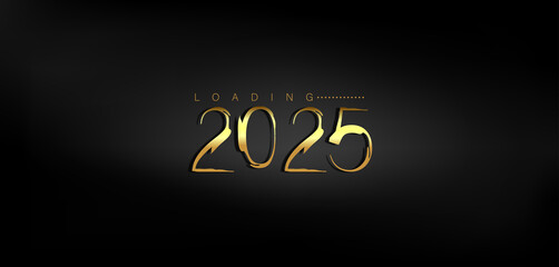 Happy New Year 2025 in shimmering gold on a deep black background conveying a sense of joy and new beginnings