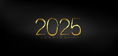 Happy New Year 2025 in shimmering gold on a deep black background conveying a sense of joy and new beginnings