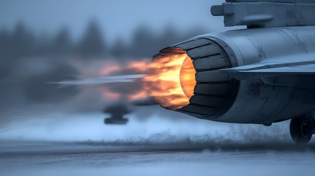Focus view to Fighter jet turbine fire