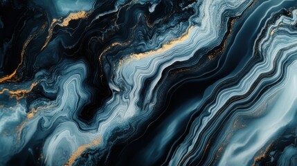 Obraz premium Abstract Swirling Blue, Black, and Gold Marble Art