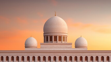 Obraz premium White Mosque Domes Against Sunset Sky Architectural Detail Middle Eastern Islam Relig