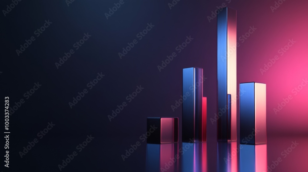 Aufkleber a sleek, futuristic 3d bar graph with metallic bars rising from a reflective surface, set against a 
