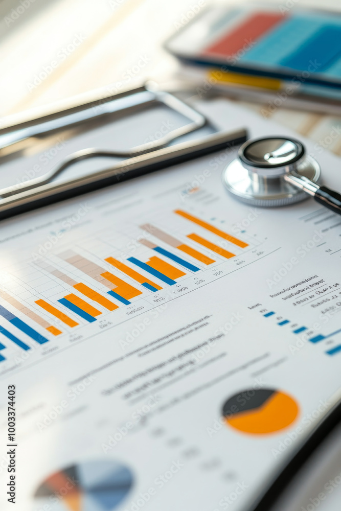 Poster comprehensive medical report featuring diagnostic tests and data analysis, showcasing various charts