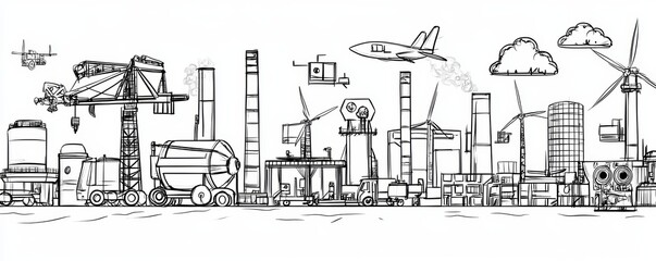 Obraz premium Industrial Landscape with Construction and Technology Elements