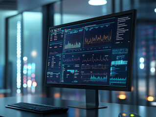 A computer screen displaying detailed medical report with diagnostic data, showcasing various graphs and statistics. modern interface highlights important health metrics and trends