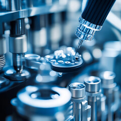 A detailed close up of medical device being calibrated, showcasing precision and advanced technology in clinical setting. intricate components highlight importance of accuracy in medical equipment