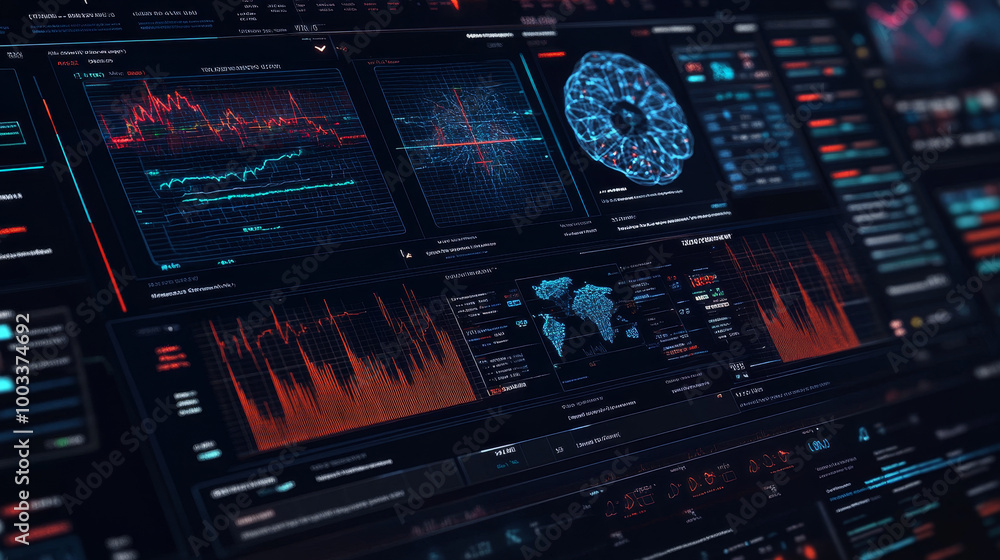 Aufkleber high tech data analysis dashboard displaying diagnostic test results, graphs, and charts. vibrant co