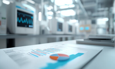 Fototapeta premium image features diagnostic test machines in medical setting, with focus on report displaying various charts and graphs. atmosphere conveys sense of precision and professionalism in healthcare