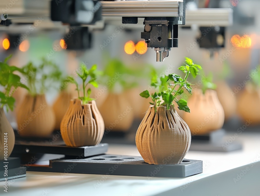 Aufkleber 3d printers producing objects using recycled materials, highlighting the sustainable application of 