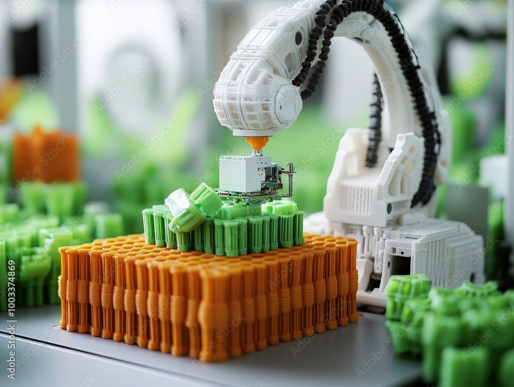 Aufkleber 3d printers producing objects using recycled materials, highlighting the sustainable application of 