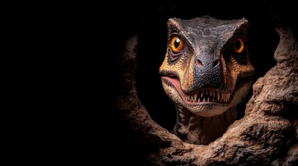 Baby Allosaurus Dinosaur Peeking Out From Rock Cave