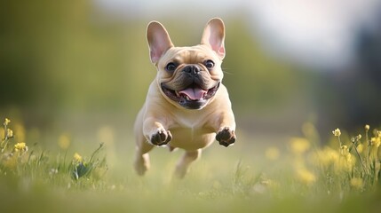 Fototapeta premium Happy Dog Jumping in a Sunny Field