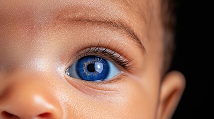 Naklejka premium Close up of Baby s Blue Eye with Cinematic Lighting