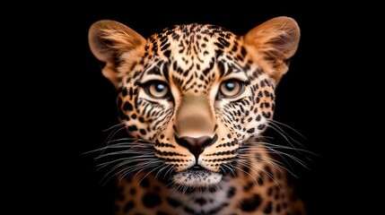Obraz premium Close Up Portrait of a Leopard with Intense Eyes Against a Black Background